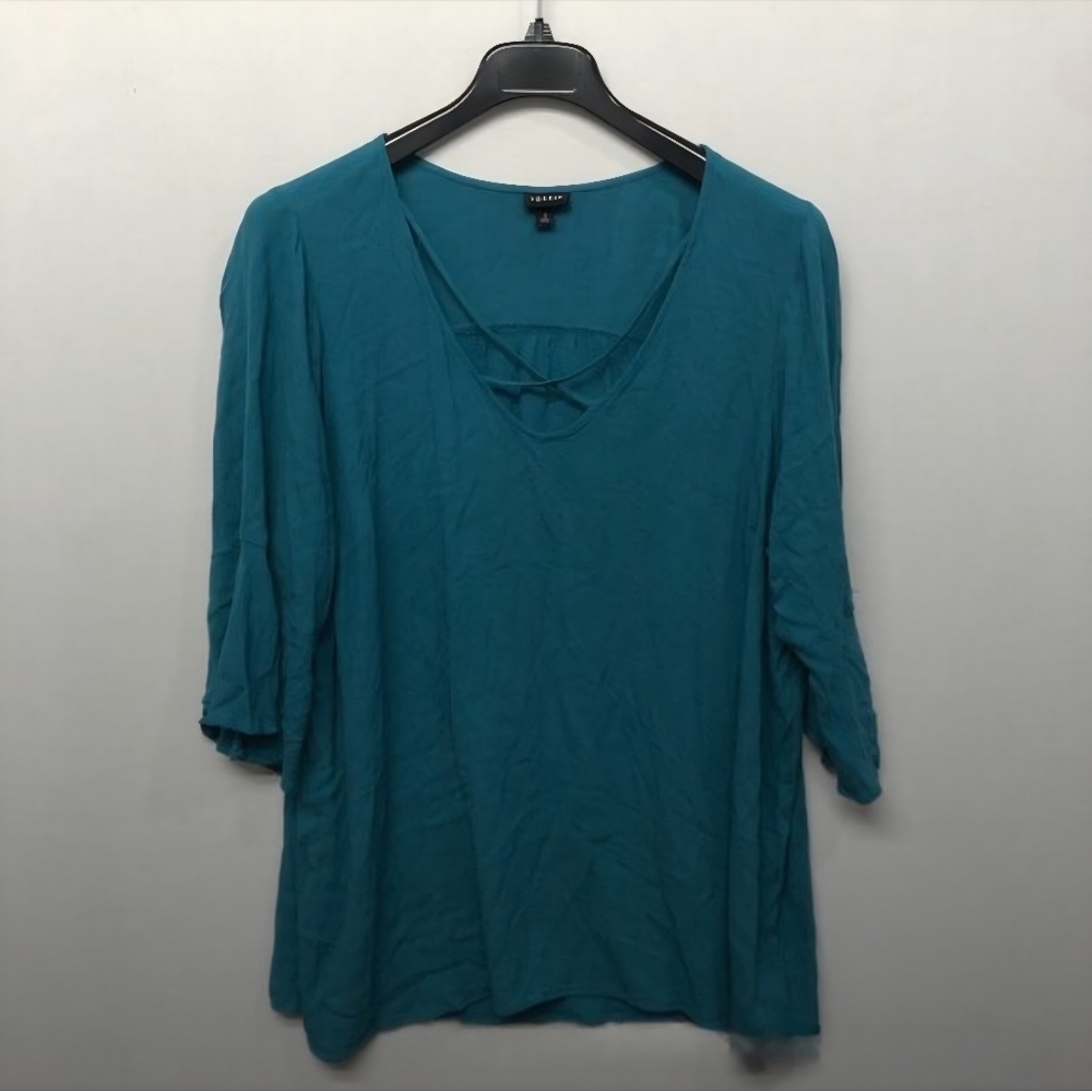 Torrid Teal Crisscross V-Neck Blouse